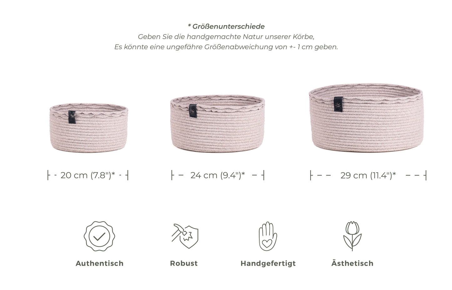 Ensemble de 3 Paniers en Coton Gris Clair