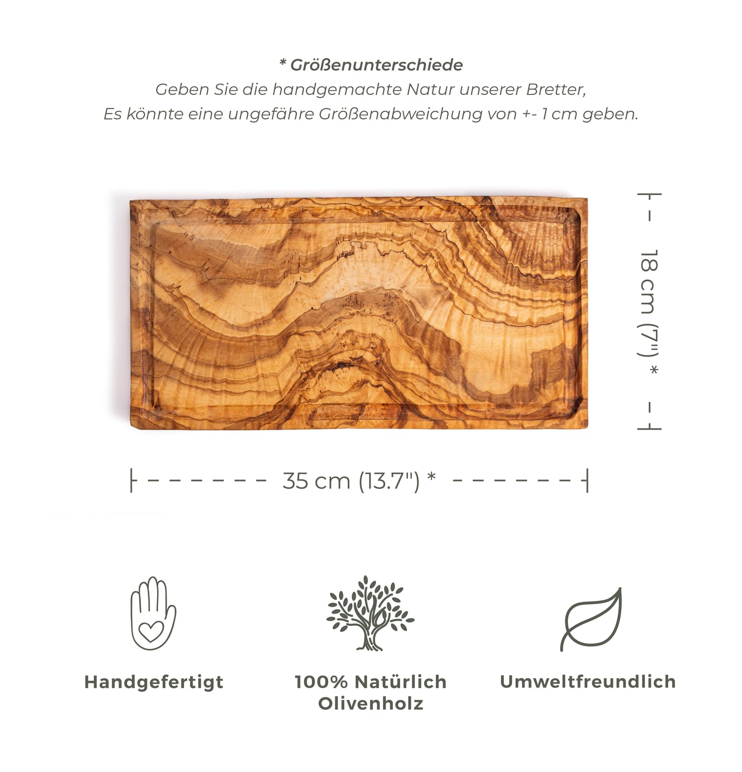 Planche à découper rustique en bois d'olivier avec rigole - 35x18 cm