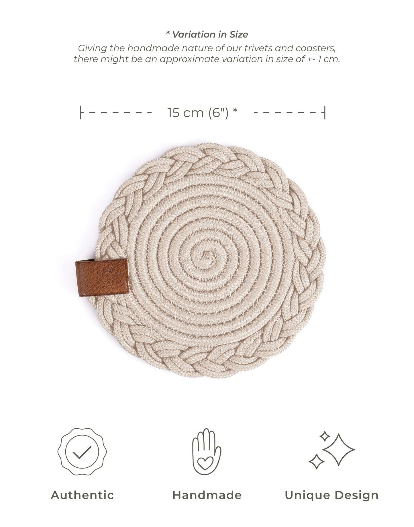DARIDO Beige Coasters- 15cm- Round, Durable & Elegant Table Decor