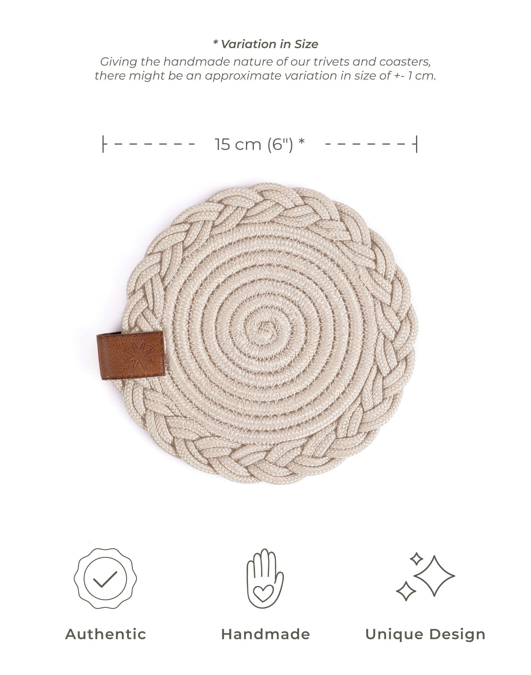 DARIDO Beige Coasters- 15cm- Round, Durable & Elegant Table Decor
