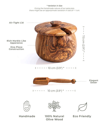 DARIDO Handmade Olive Wood Spice Jar: Elegantly Crafted with Lid & Scoop - Timelessly Durable